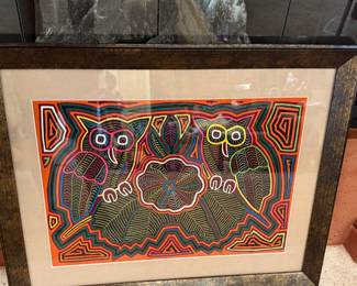Mola textile Panama art (owls)