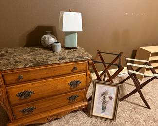 Marble top night stand, Thomasville, luggage racks