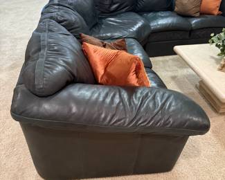 Curved Green Leather Sectional