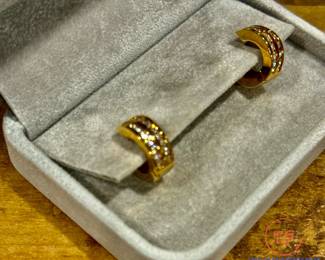 14kt Yellow Gold Double Row Diamond Hinged Hoops Earrings