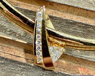 14kt Yellow Gold Omega Necklace with 14Kt Yellow Gold Diamond Slide