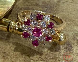 14kt Yellow Gold Diamond and Ruby Cocktail/Cluster Ring
