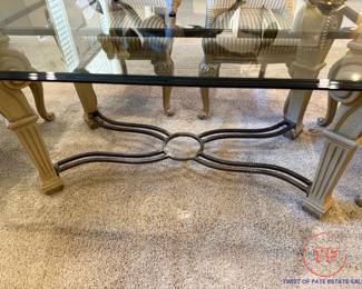 French Provincial Glass Topped Dining Room Table Set