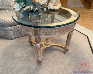 Glass Top Louis XV Style Carved Side Table