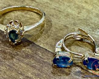 14kt Yellow Gold Saphire and Diamond Ring and 14kt Yellow Gold Saphire Earrings