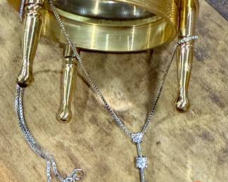 14kt White Gold Necklace with 14kt White Gold Descending 3 Diamond Pendant