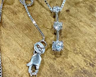 14kt White Gold Necklace with 14kt White Gold Descending 3 Diamond Pendant