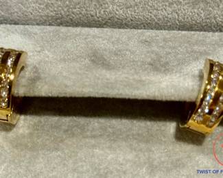 14kt Yellow Gold Double Row Diamond Hinged Hoops Earrings