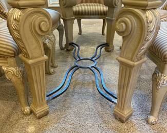 French Provincial Glass Topped Dining Room Table Set