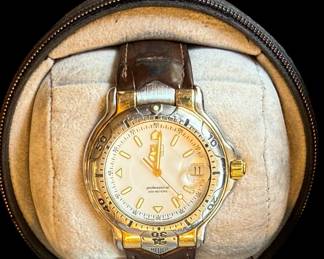 TAG HEUER Men's 18K Gold and Stainless Steel with Brown Leather Strap