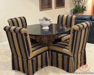 Column Pedestal Base Marble Top Table with Parsons Style Chairs