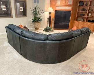 Curved Green Leather Sectional