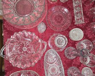 Cut and Pressed glass serving pieces.