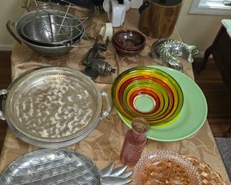 Great Serving Trays, Pink Depression Glass