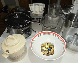 Pasta bowl, canister, Crock pot, angel food cake pan