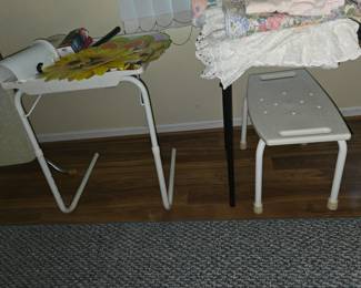Table that can fit under the bed or a chair, shower stool