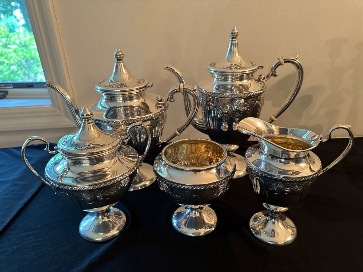 Sterling Silver Coffee / Tea Sets, Large Platters, Pitchers, Gravy & Sauce Boats, Demitasse Cups & Saucers, Sherberts, Baby Cups, Porrigers, Asparagus Tongs, Serving Utensils, Flatware & More!