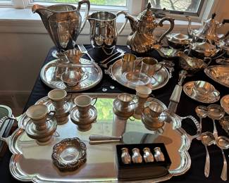Sterling Silver Coffee / Tea Sets, Large Platters, Pitchers, Gravy & Sauce Boats, Demitasse Cups & Saucers, Sherberts, Baby Cups, Porrigers, Asparagus Tongs, Serving Utensils, Flatware & More!