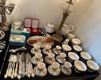 Sterling Silver Coffee / Tea Sets, Large Platters, Pitchers, Gravy & Sauce Boats, Demitasse Cups & Saucers, Sherberts, Baby Cups, Porrigers, Asparagus Tongs, Serving Utensils, Flatware & More!