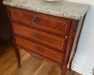 Small 3 Drawer Satinwood Banded Commode w/ Marble Top