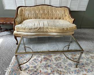 French Style LoveSeat, Glass Top Coffee Table