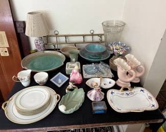 Limoges Plates, Lamp, Signed Pottery, Wedgwood, Brass Hooks, Lenox