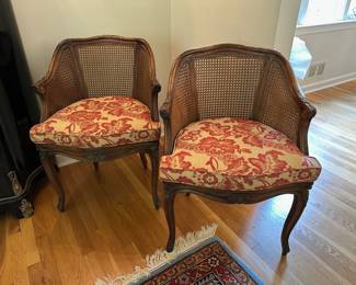 Pair of Louis XV Style Caned Bergere Arm Chairs