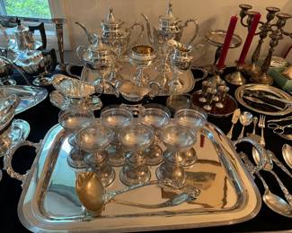 Sterling Silver Coffee / Tea Sets, Large Platters, Pitchers, Gravy & Sauce Boats, Demitasse Cups & Saucers, Sherberts, Baby Cups, Porrigers, Asparagus Tongs, Serving Utensils, Flatware & More!