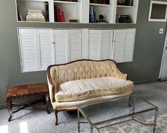 French Style LoveSeat, Glass Top Coffee Table