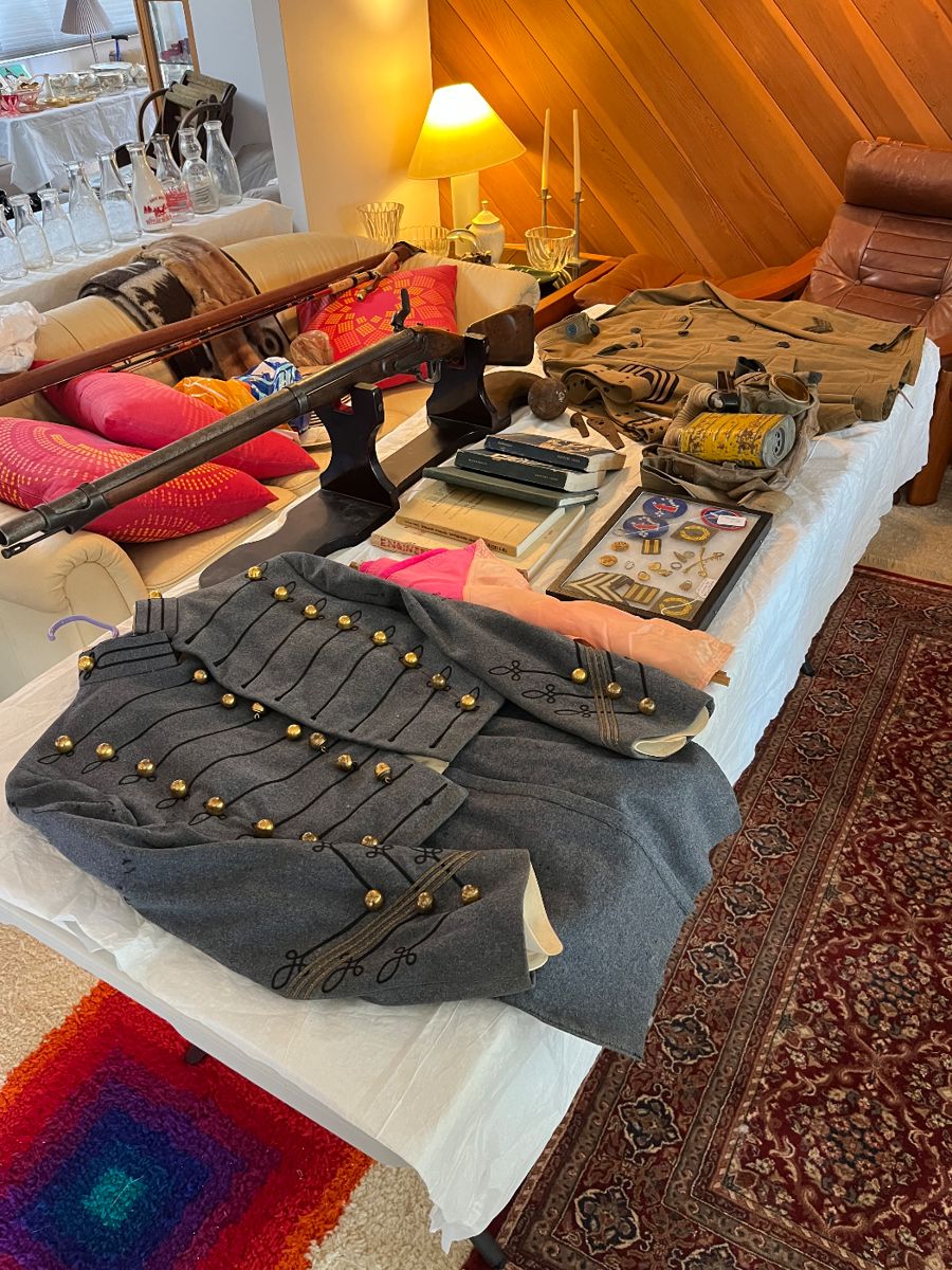 Military uniforms, Civil War rifle and more