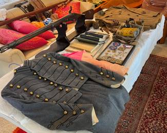 Military uniforms, Civil War rifle and more