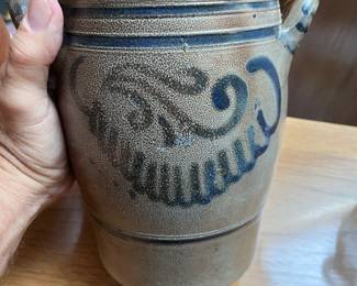Antique blue slipware crocks and stoneware