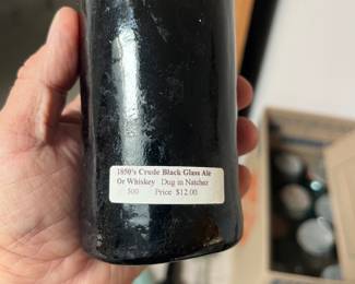 Circa 1860 black glass bottle dug near Natchez, Mississippi