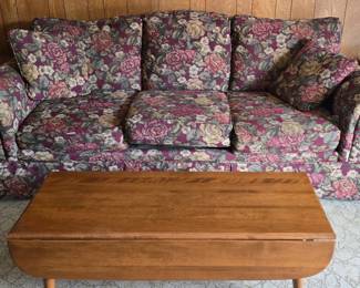 Floral Couch and Maple Drop Leaf Coffee Table