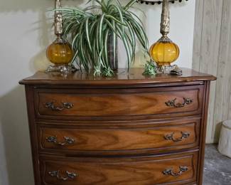 Chester Drawer has 5 Drawers - Pair of Vintage Amber Lamps