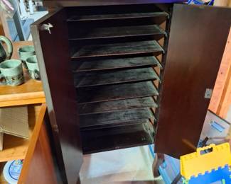 A vintage music storage cabinet