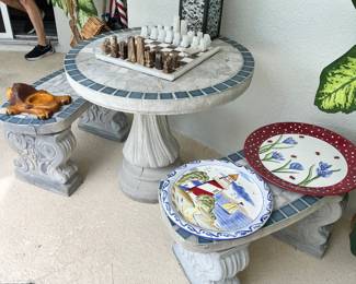Small concrete table with two benches