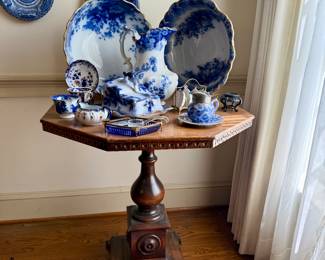Cobalt blue and white and pedestal stand 