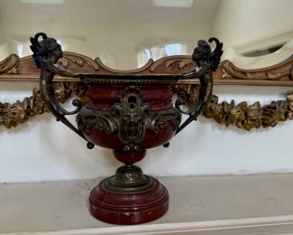 Excellent French urn with rouge marble and bronze