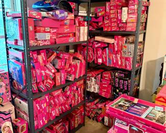 Barbie collection like none other!!!!!!
Approximately: 
611 barbies (329 new in box)
4 barbie horses
550 outfit in baggies( 3 boxes)
66 wardrobe cases
76 outfits (new in box)
11 barbie family houses, camper plane, mountain cabin....
12 box collections Dr loving care, dining room table and chairs, fashion buffet,  dream pool collection, workout center, dinning buffet, surf n shop....
8 barbie cars buggies
150 barbie books
180  furniture
2 Tammy cases with 3 doll and clothes
2 tutti cases 
37 games, sun glasses,  jewelry box, valentines, puzzles, sewing cards rub n play....
And 100s of miscellaneous parts, shoes, hangers, stands, miscellaneous dolls, bags, rocker stuffed animals......