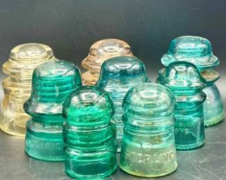 (8) Vintage Glass Insulator Caps-some UV Reactive