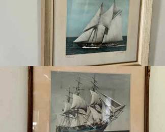 (2) J.E. Krickk Signed Boat Prints