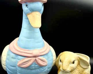 Goose Cookie Jar & Rabbit Planter