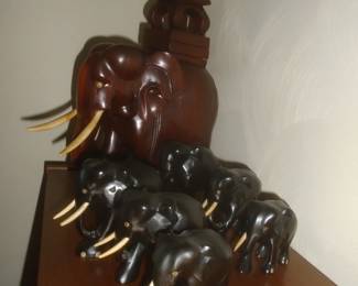 Herd of wooden elephants