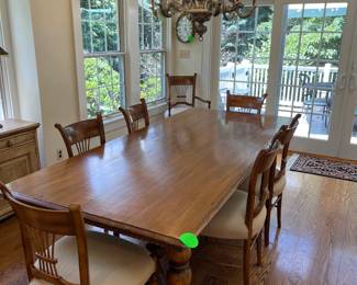 Magnificent French country solid wood table with 6 chairs (2 captains chairs) made in Italy …