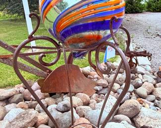 Spectacular Glass Gazing Ball on Metal Stand