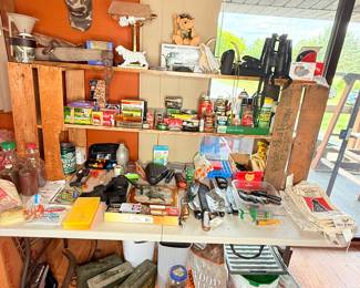 Bullets, Binoculars, Ammo Cans, Shooting Supplies and Knives 