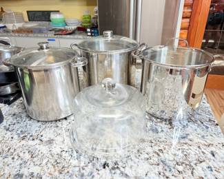 Stainless Steel Stock Pots and Glass Cake Dome