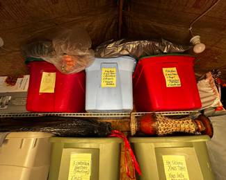 Several bins of Christmas items $1 to $5
