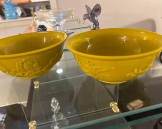 Rare antique Peking imperial yellow glass bowls